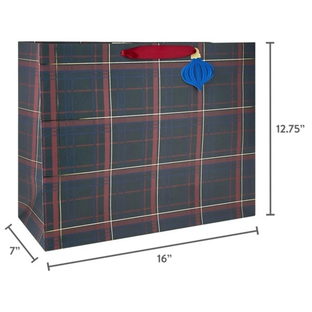 My Texas House XL‎ Tartan Plaid Christmas Gift Bag – Red Green Navy